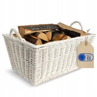 Zestawy upominkowe - Kosz wiklinowy biały na owoce drewno kominkowe z uchwytami i jutą skrzynia - miniaturka - grafika 1