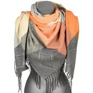 Apaszki i szaliki damskie - Chusta damska bawełniana KRATKA ciepła duża 140x140 REC-74-7 szary - miniaturka - grafika 1