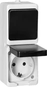 Gniazdka elektryczne - Orno Łącznik jednobiegunowy + Gniazdo 2P+Z Schuko AQUATIC MINI IP 54 biało-czarne - miniaturka - grafika 1