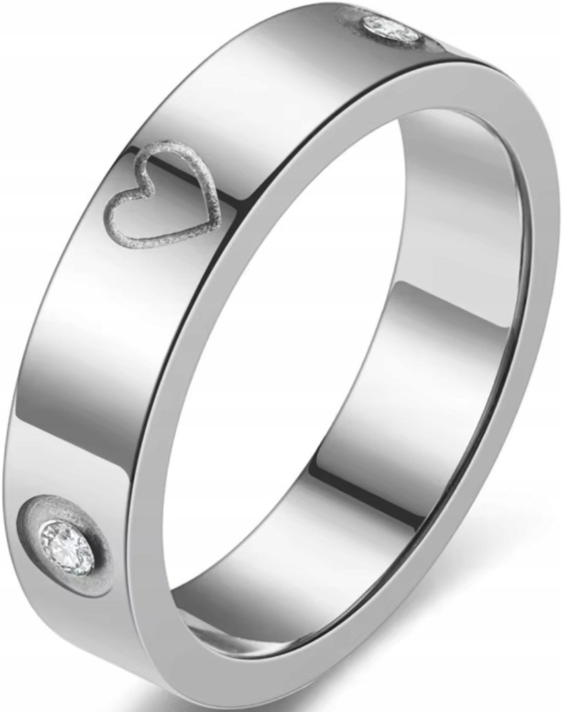 Srebrny Pierścionek z Białymi Cyrkoniami Serca Cyrkonie Stal Szlachetna