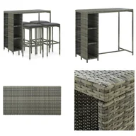 Meble ogrodowe - vidaXL 5-częściowy ogrodowy zestaw barowy z poduszkami z szarego rattanu - ogrodowy zestaw barowy - ogrodowe zestawy barowe - stół i krzesło ogrodowe - stoły i krzesła ogrodowe - miniaturka - grafika 1