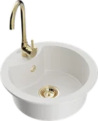 Zlewozmywaki z baterią - Mexen Diego zlewozmywak granitowy 1-komorowy z baterią kuchenną Telma, biały - 6512-20-670200-50 - miniaturka - grafika 1