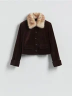 Marynarki i żakiety damskie - Reserved - Marynarka z kołnierzem z imitacji futra - ciemnobrązowy - miniaturka - grafika 1