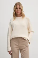 Swetry damskie - Tommy Hilfiger sweter bawełniany kolor beżowy ciepły - miniaturka - grafika 1