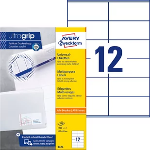 Avery Zweckform Etykiety uniwersalne trwałe A4 105mm x 48mm 100 arkuszy Zweckform 3424 - Etykiety samoprzylepne i bloki etykiet - miniaturka - grafika 1