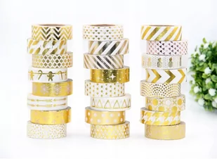 TAŚMA KLEJĄCA OZDOBNA ZŁOTA washi tape wzory 5m - Scrapbooking - miniaturka - grafika 1