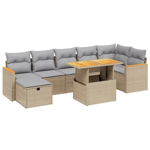 Beżowy zestaw mebli ogrodowych z rattanem PE, 55-100 x 55-62 x 37-73 cm