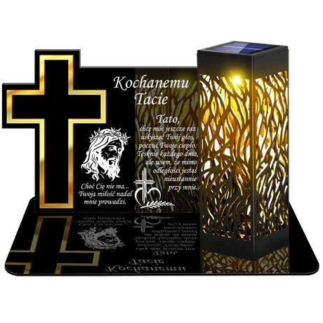 ZNICZ SOLARNY LED WIECZNY PODSTAWKA NA CMENTARZ GRÓB lampka Krzyż 3D DLA DZIADKA