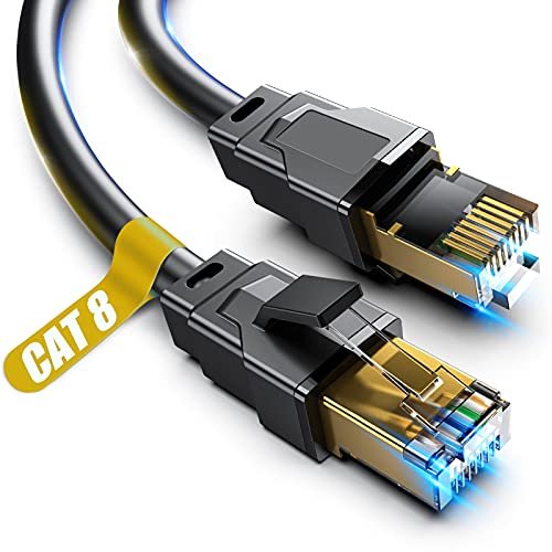 Akake Cat 8 Kabel Ethernet, 0.5M 1M 2M 3M 5M 6M 9M 12M 15M 18M 30M Heavy Duty kabel sieciowy szybkiej prędkości, profesjonalny kabel LAN ekranowany na ścianie, wewnątrz i na zewnątrz (6M), czarny