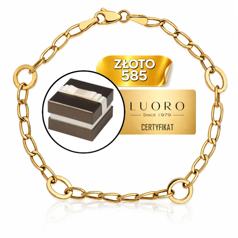 BRANSOLETKA ZŁOTA 585 14K OWAL I KÓŁKA 18 CM ELEGANCKA PRESTIŻOWA