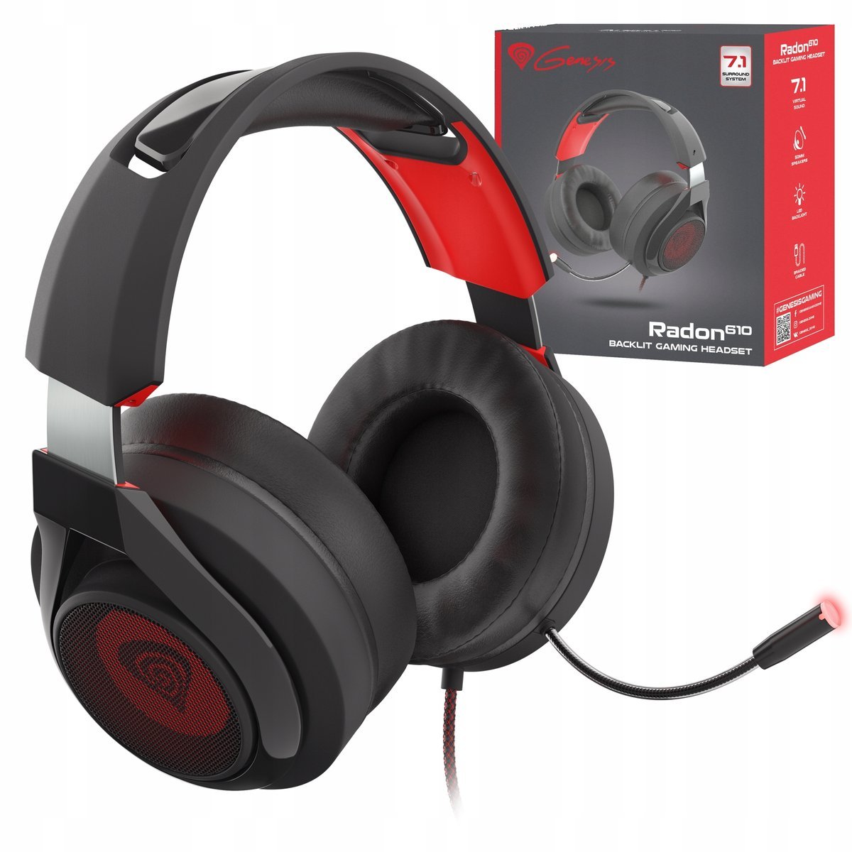 Słuchawki Gamingowe 7.1 Genesis Radon Led 50mm, Mikrofon, Usb, Pc/ps4/ps5