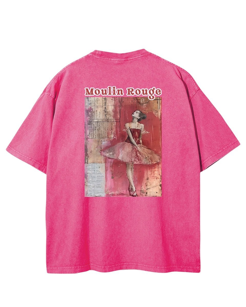 Damska koszulka oversize efekt sprania Moulin Rouge Balerina Różowa XL
