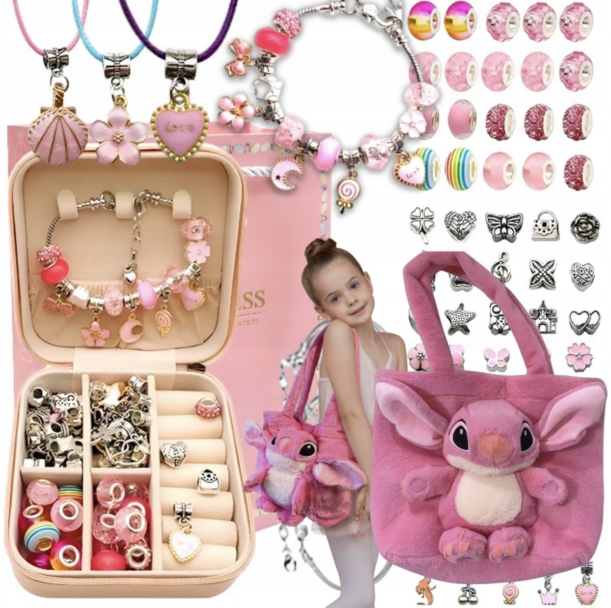 TOREBKA + ZESTAW DO ROBIENIA BRANSOLETEK BIŻUTERII DLA DZIEWCZYNKI PREZENT