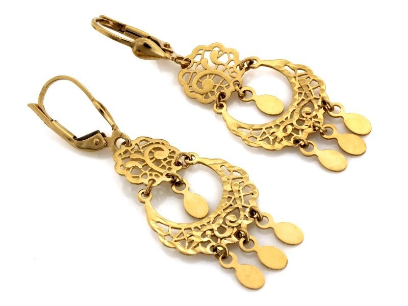 Kolczyki złote 585 wiszące boho cygańskie 3.28g