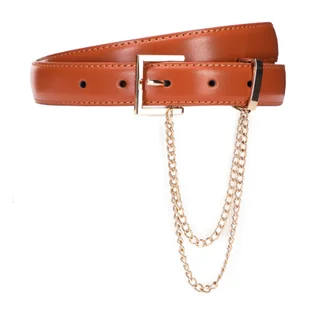 Damski pasek skórzany z łańcuszkiem cienki pomarańczowy - Wittchen - Paski - miniaturka - grafika 1