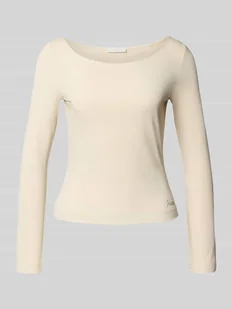 Bluzka z długim rękawem i prążkowanym dekoltem w łódkę - Bluzki damskie - miniaturka - grafika 1