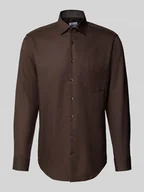 Koszule męskie - Koszula biznesowa o kroju regular fit z kołnierzykiem typu kent i kieszenią na piersi - miniaturka - grafika 1