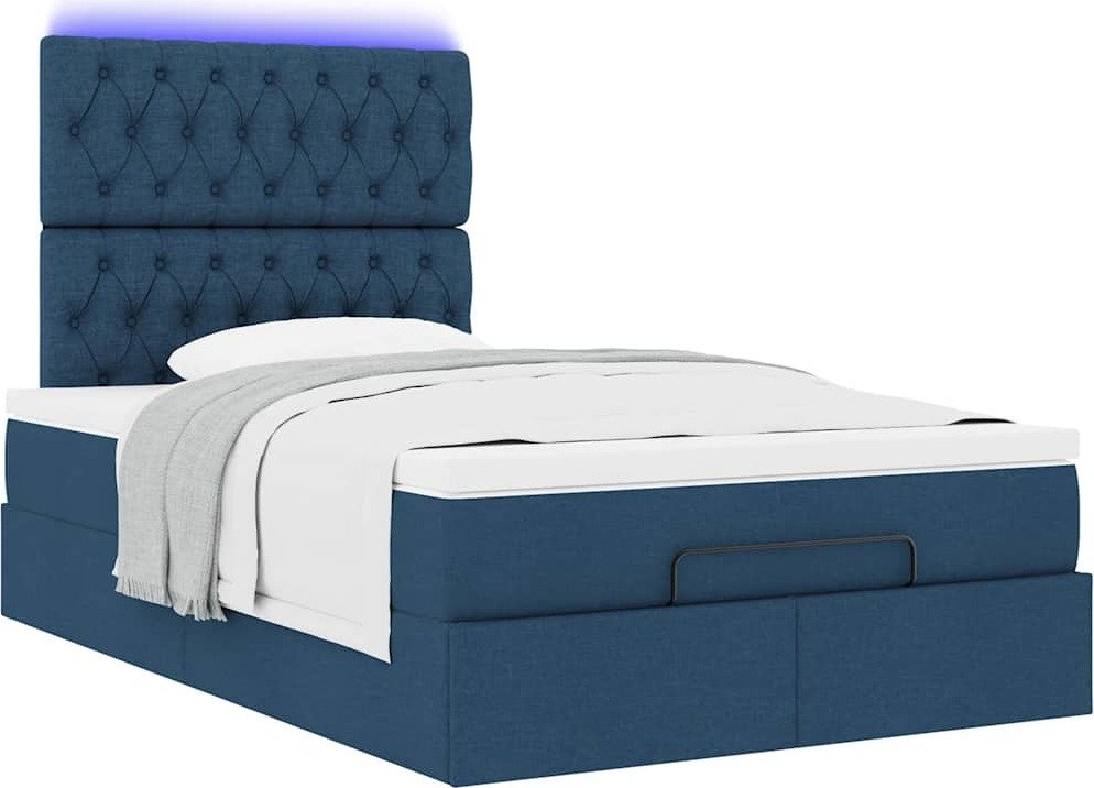 vidaXL Łóżko otomana z materacem niebieskie 120x200 cm tkanina