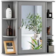 Szafki łazienkowe - Szafka łazienkowa z lustrem, 4 półki i 6 otwartych półek, szafka łazienkowa z lustrem, wisząca szafka łazienkowa, drewniana, 66 x 17 x 63 cm (szara) - miniaturka - grafika 1