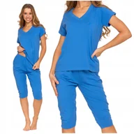 Piżamy damskie - PIŻAMA DAMSKA DWUCZĘŚCIOWA MORAJ GŁADKA KRÓTKI RĘKAW SPODNIE RYBACZKI - L - miniaturka - grafika 1