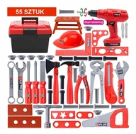 Zabawy w naśladowanie dorosłych - ZESTAW NARZĘDZI majsterkowicza + wkrętarka + skrzynka 55 elementów prezent - miniaturka - grafika 1