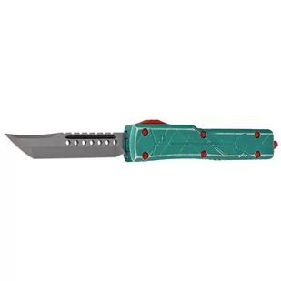 Nóż automatyczny OTF Microtech UTX-70 Bounty Hunter Hellhound T/E Signature Distressed Green Aluminium, Stonewashed M390 by Tony Marfione (419-10BH) - Noże - miniaturka - grafika 2