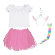 Stroje karnawałowe - ZESTAW JEDNOROŻEC BIAŁO-RÓŻOWY 134-140 4el - miniaturka - grafika 1