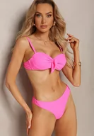 Stroje kąpielowe - Różowe Bikini Majtki Figi i Usztywniany Biustonosz na Ramiączkach z Regulacją i Ozdobnym Wiązaniem Celiamarie - miniaturka - grafika 1