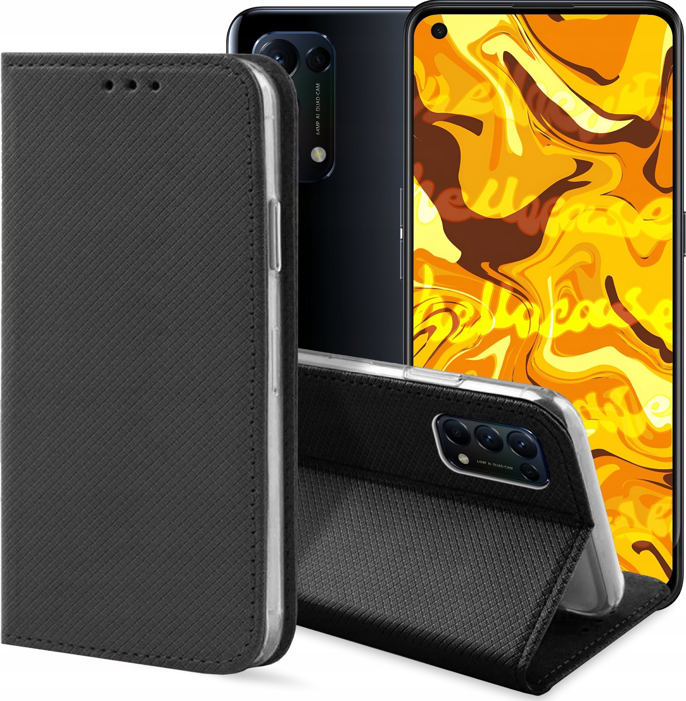 Hello Case ETUI Z KLAPKĄ DO OPPO RENO 5 5G CZARNE ZAMYKANE MAGNETYCZNE KABURA FUTERAŁ
