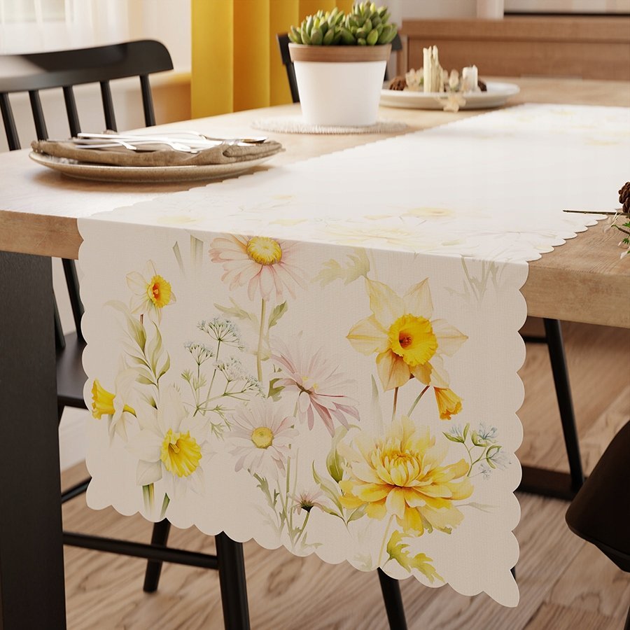 WIOSENNA POLANA Bieżnik NINA WODOODPORNA, wiosenne kwiaty rozm. 38x140cm
