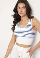Bluzki damskie - Biało-Niebieski Tank Top w Paski z Prążkowanej Tkaniny Sesillia - miniaturka - grafika 1