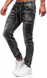 Spodnie męskie - Czarne spodnie jeansowe joggery męskie Denley 30050S0 - grafika 1