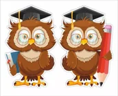 Mapy i plansze edukacyjne - Dekoracje okienne szkoła -Sowy w biretach 2szt - LearnHow - miniaturka - grafika 1