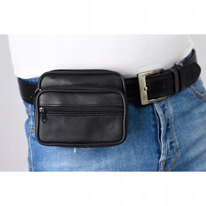 Saszetka Męska Torba Skórzana Do Paska Ręki Na Drobiazgi Czarna Pako Jeans