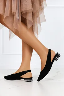 Czarne baleriny Casu na srebrnym obcasie z odkrytą piętą polska skóra 2127 - Baleriny - miniaturka - grafika 1