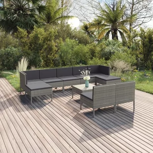 vidaXL 10-cz zestaw wypoczynkowy do ogrodu poduszki szary rattan PE 3094554 - Meble ogrodowe - miniaturka - grafika 1