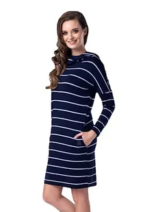 LOOK made with love Sukienka damska o wyglądzie Marinella, długość midi, sukienka z kapturem w paski, granatowa, S/M, Granatowy i biały, S - Sukienki - miniaturka - grafika 1