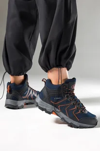 Granatowe buty trekkingowe damskie z pomarańczowymi dodatkami sznurowane softshell Casu B2115-5 - Buty trekkingowe damskie - miniaturka - grafika 1