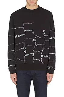 Bluzy męskie - Armani Exchange Męska bluza z okrągłym wycięciem pod szyją z bawełny organicznej i polaru poliestrowego, czarny, XXL - grafika 1