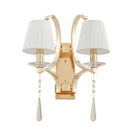 Lampy ścienne - VENISIA W2 kinkiet klasyczny złoty z kryształowymi zawieszkami abażur kremowy 2xE14 - miniaturka - grafika 1