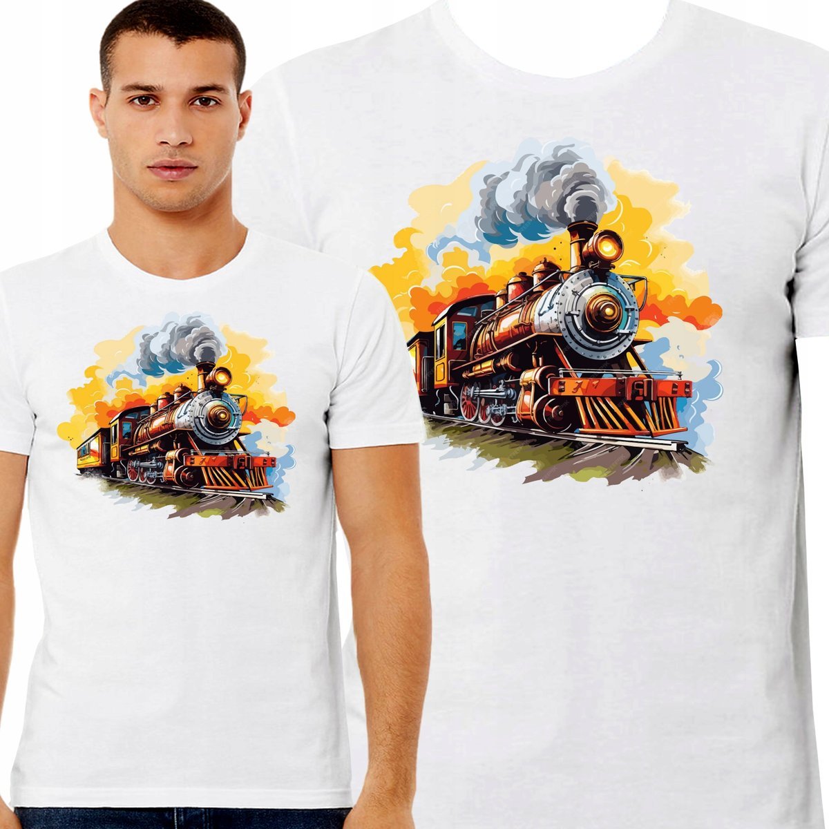 KOSZULKA Z NADRUKIEM POCIĄG PAROWÓZ LOKOMOTYWA DLA FANA POCIĄGÓW XXL 3410