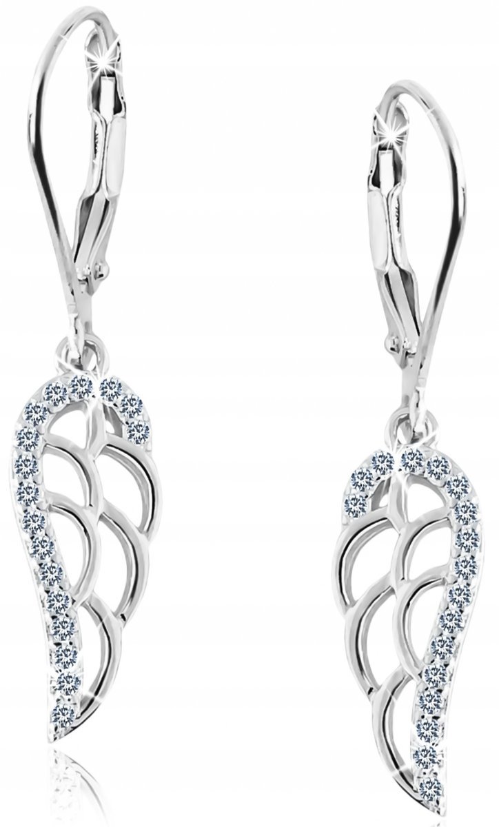 Srebrne kolczyki dla kobiet wiszące skrzydła anioła z cyrkoniami 925