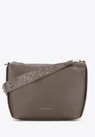 Torebki damskie - Damska torebka na ramię z ekoskóry z dżetami ciemny beż - miniaturka - grafika 1