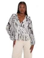 Bluzki damskie - GUESS BLUZKA DAMSKA WZORZYSTA Z DEKOLTEM SEREK Z DŁUGIM RĘKAWEM M 2CB - miniaturka - grafika 1