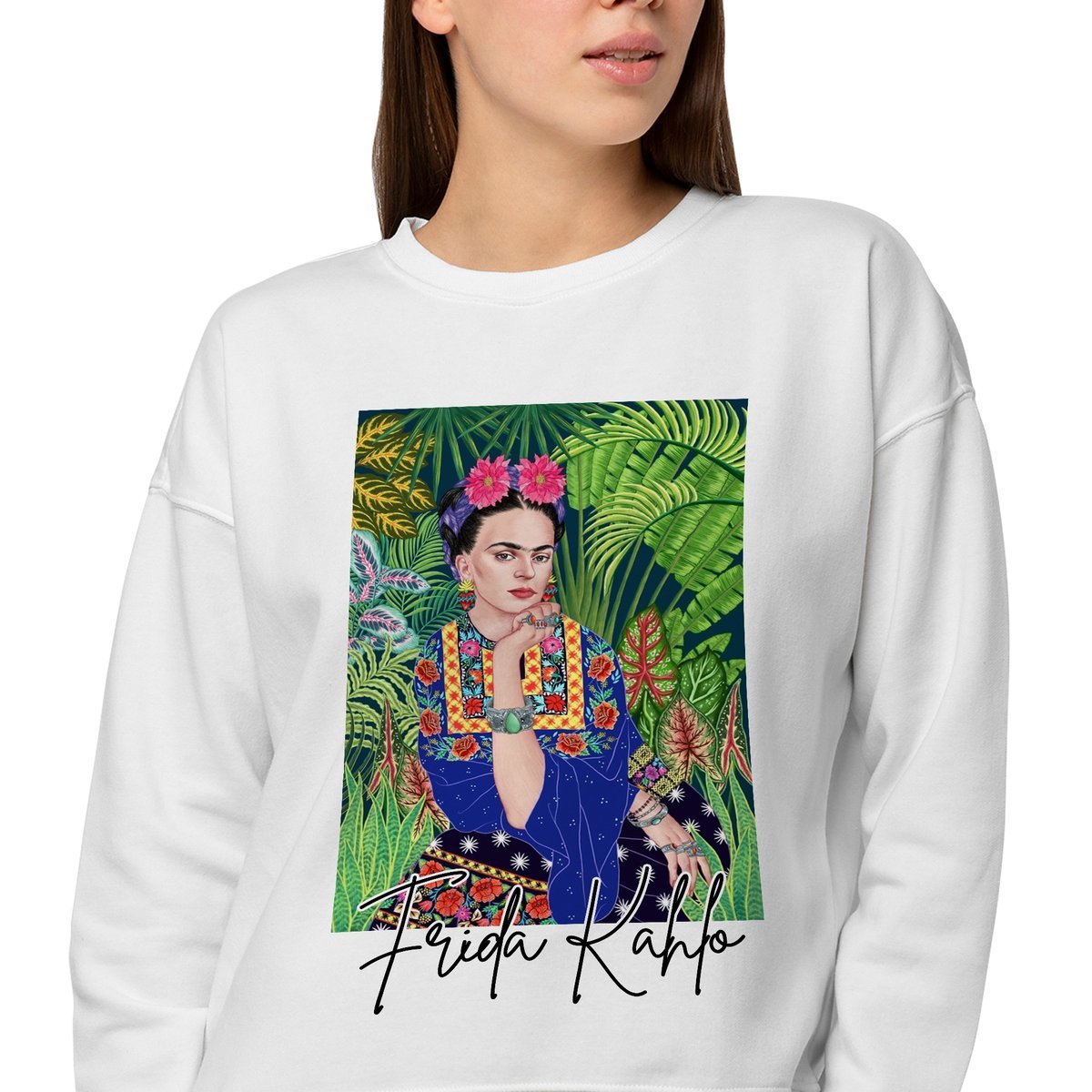 Bluza Bawełniana Biała FRIDA KAHLO Młodzieżowe Trendy Styl Wzory Rozmiar M