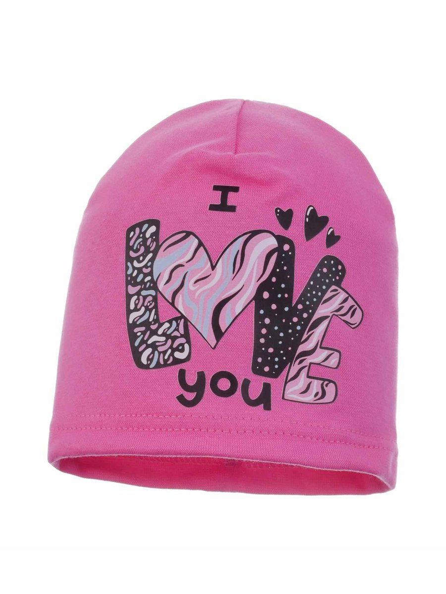 Dziewczęca czapka bawełniana I Love you różowa Ambra r.44/48