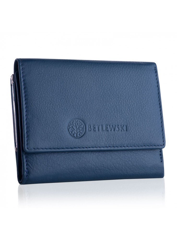 Betlewski, portmonetka damska na bigiel, skórzana, niebieska