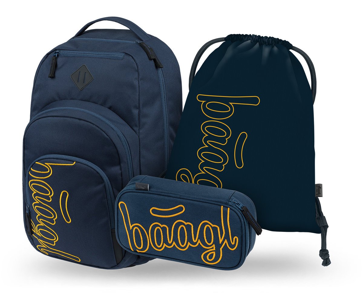 BAAGL Zestaw Szkolny 3w1 Plecak Ergonomiczny Coolmate Lux Niebieski 35L z kieszenią na laptopa 17