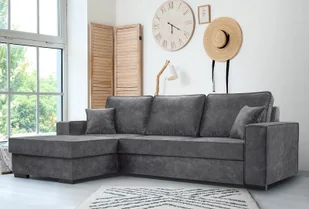 Sofa rozkładana ze schowkiem i funkcją spania - Sofa z automatycznym mechanizmem jezdnym, Tkanina welurowa, Narożnik tapicerowany, Tkanina Palladium, Wytrzymała i wygodna 223 x 160 cm Szary - Sofy i kanapy - miniaturka - grafika 1