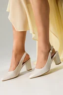 Czółenka - Perłowe czółenka damskie Sergio Leone na słupku z odkrytą piętą skórzana wkładka SK162-CA - miniaturka - grafika 1